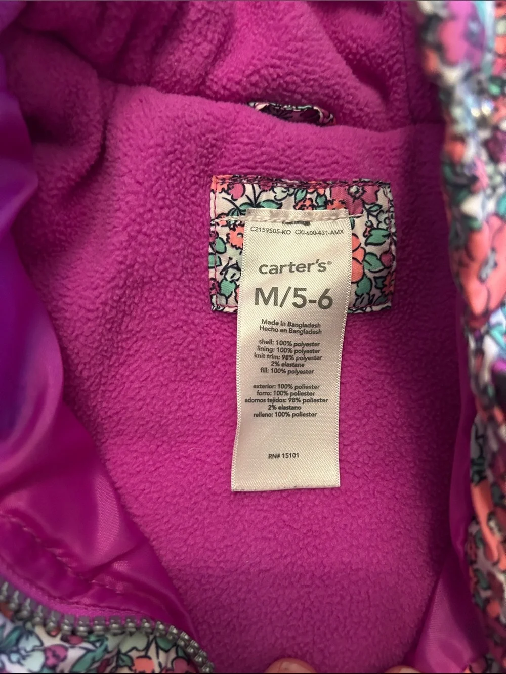 Carter's Floral Hooded Puffer Jacket - Pink, Purple & Teal